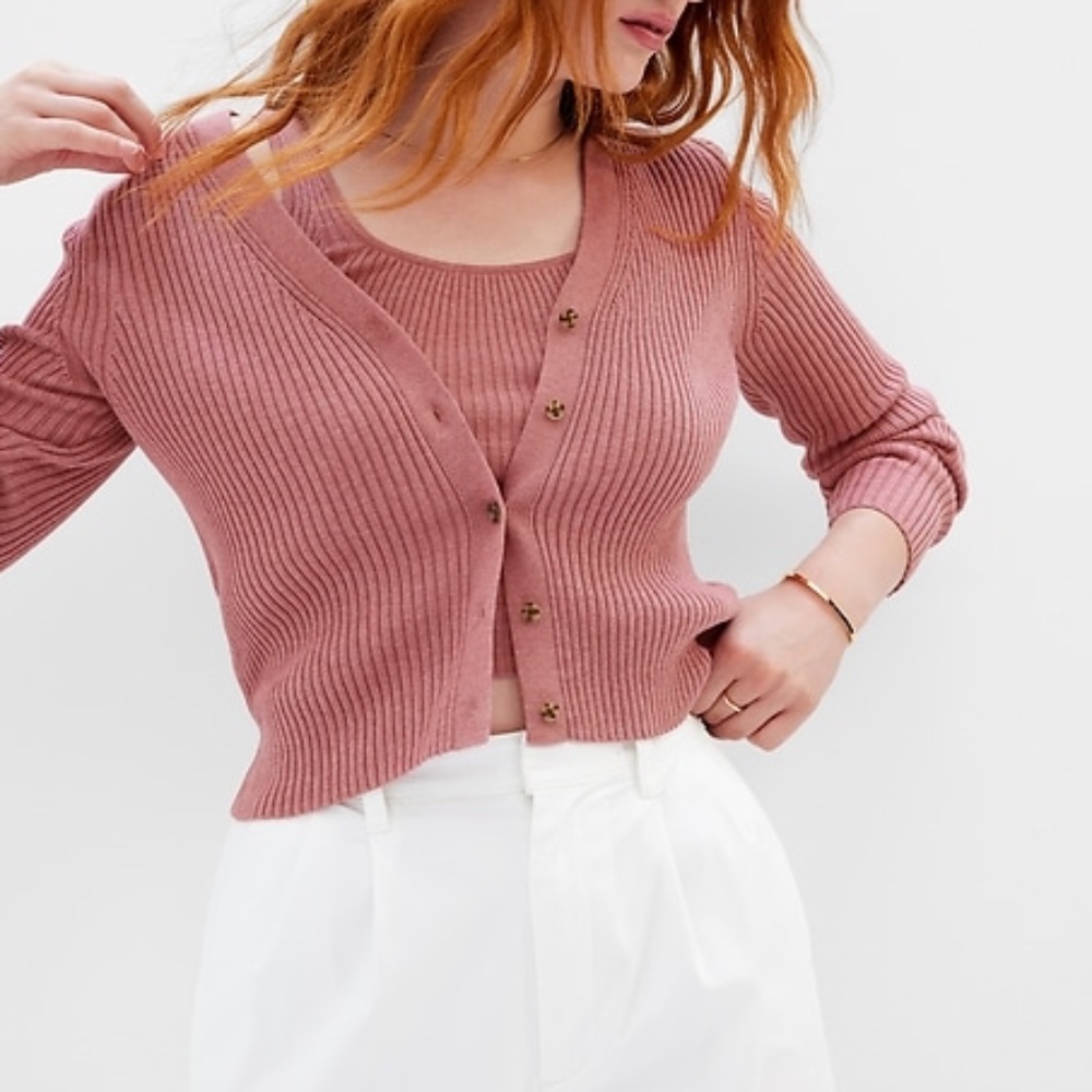 Pink Gap Skinny Rib Cardigan (Size Medium)